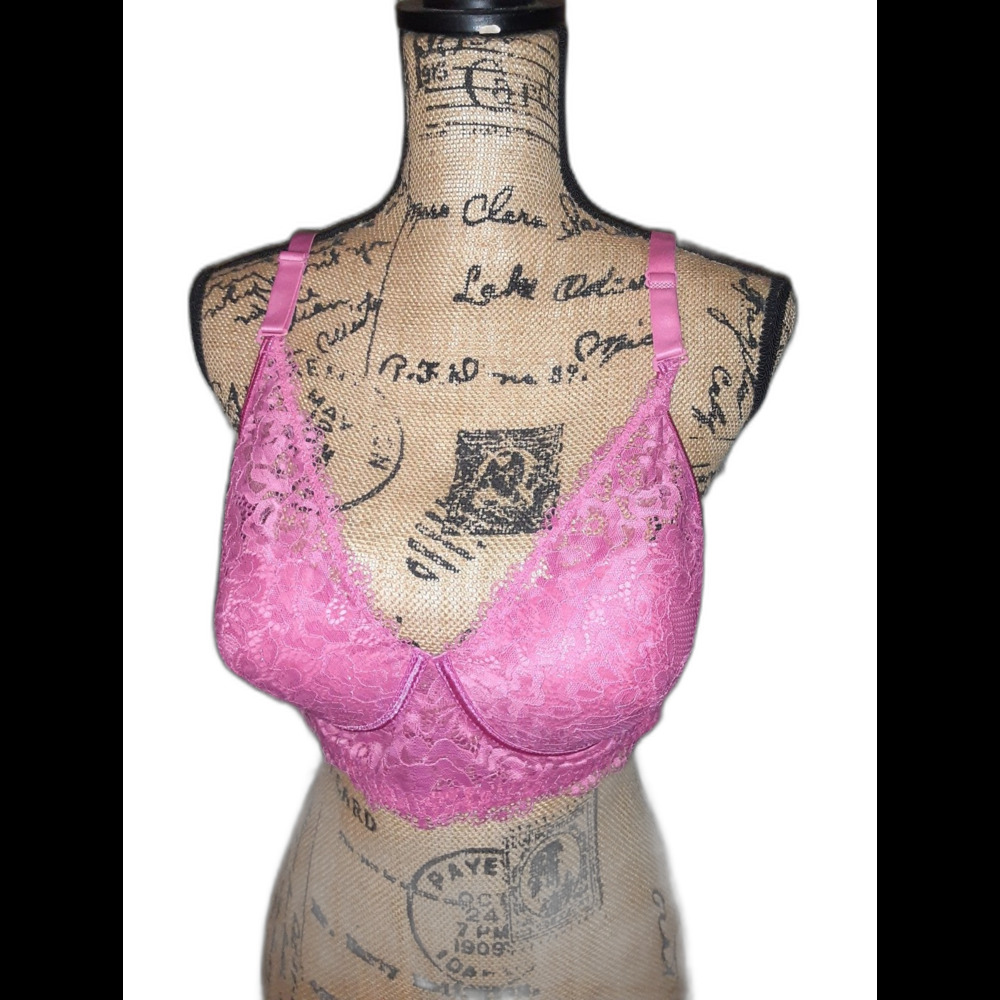 Youmita 40D Camine Rose Floral Lace Wireless Bra NWT
